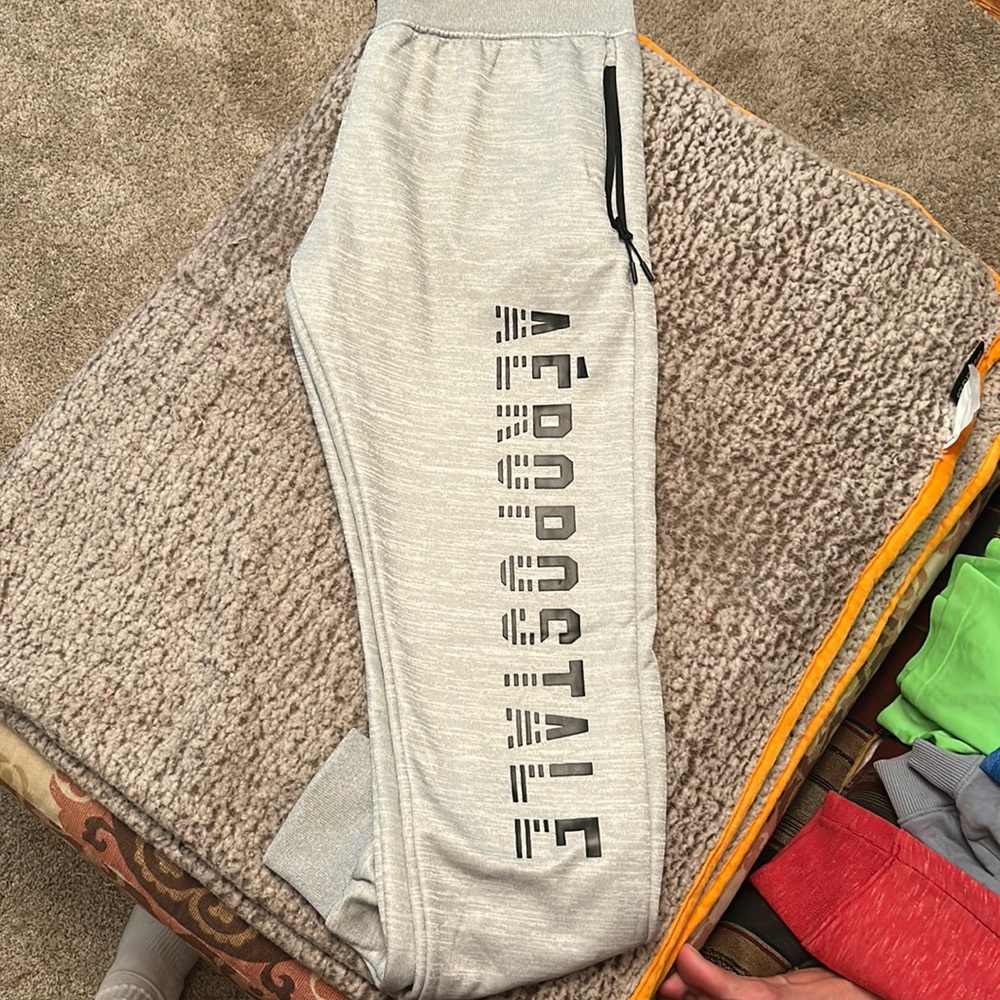 These are Aeropostale joggers. Men’s medium. They are grey with black lettering.